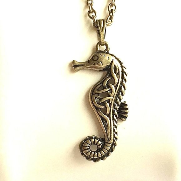 Seahorse Necklace Gold Plated Sea Life Pendant 29" Chain Island Nautical Beach - Picture 3 of 11